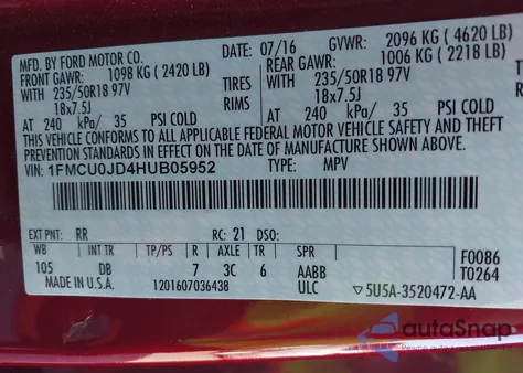 2017 Ford Escape Titanium z USA, uszkodzony, nr VIN 1FMCU0JD4HUB05952